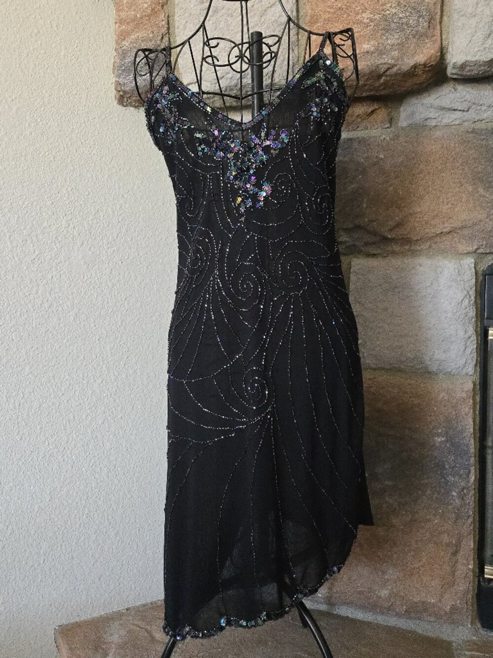 Sheer Asymmetrical Beaded Bodycon Dress